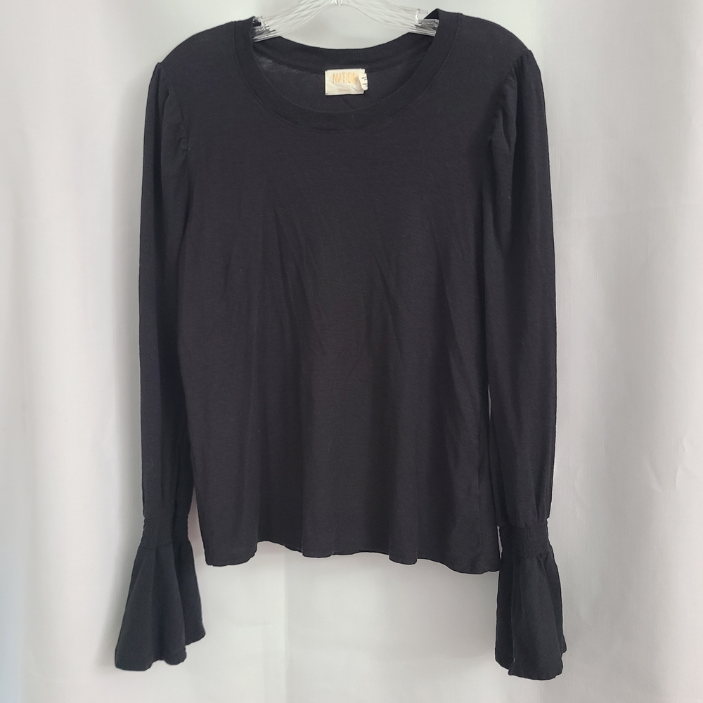 Nation LTD Sz M Black Long Flare Sleeves Pima Cotton Stretchy Minimalist Top